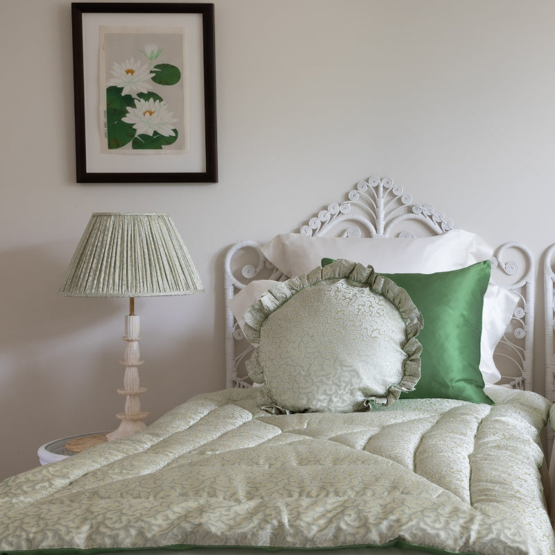 Coral Fern Silk Round Cushion Green