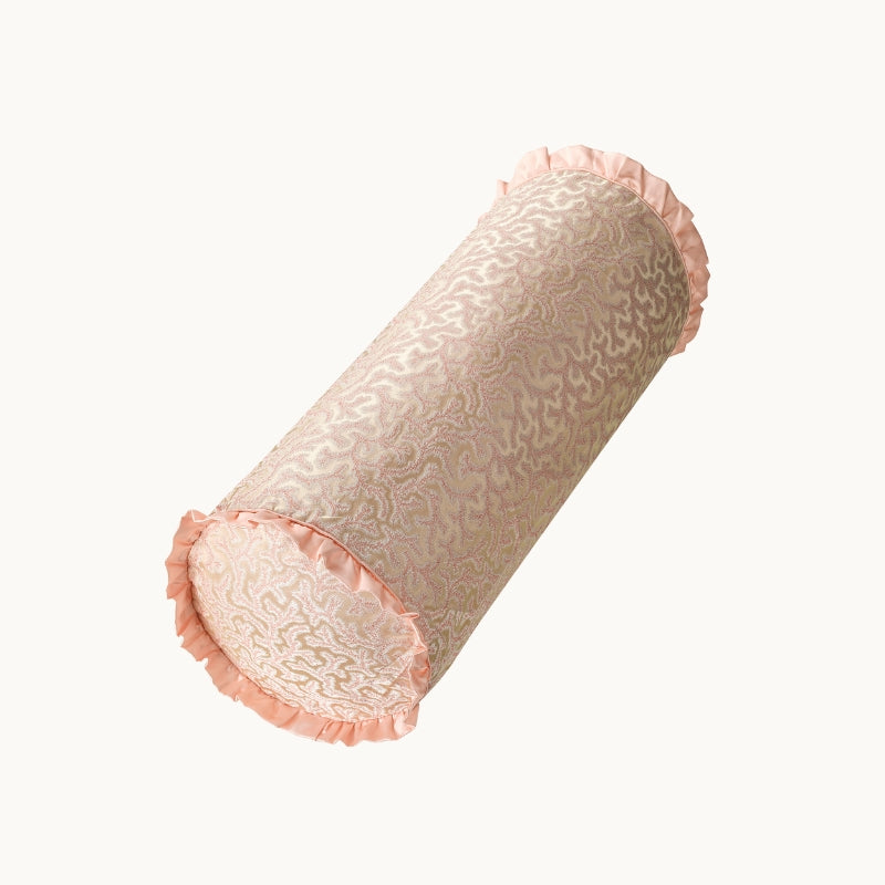 Coral Fern Silk Bolster Cushion Pink