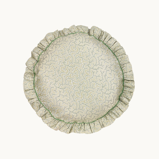 Coral Fern Silk Round Cushion Green