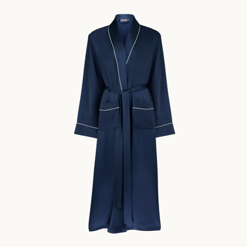 Silk Dressing Gown Navy