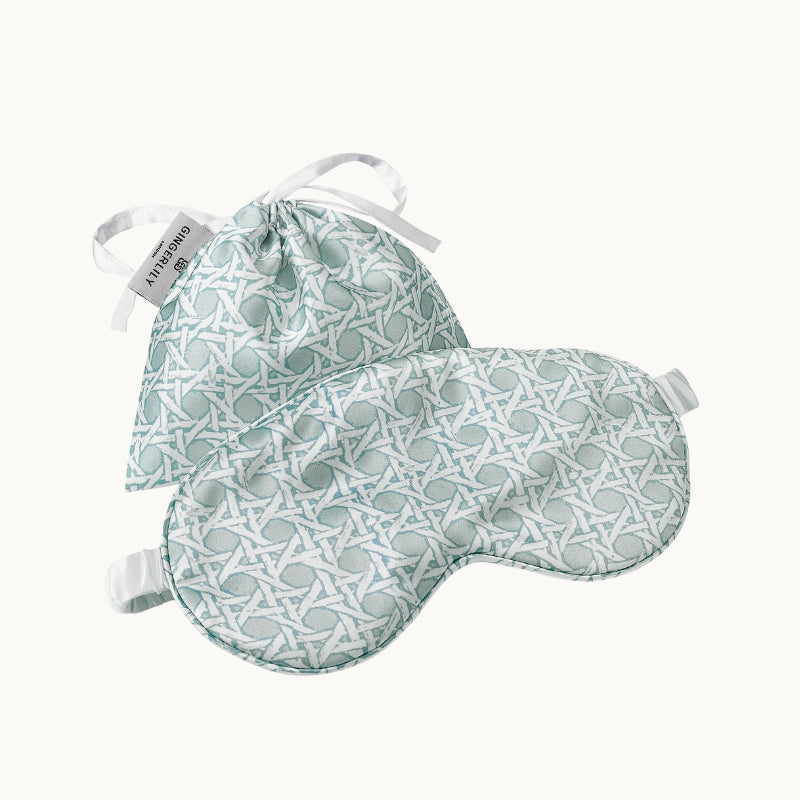 Silk Rattan Set, Piped Pillowcase & Eye Mask Blue