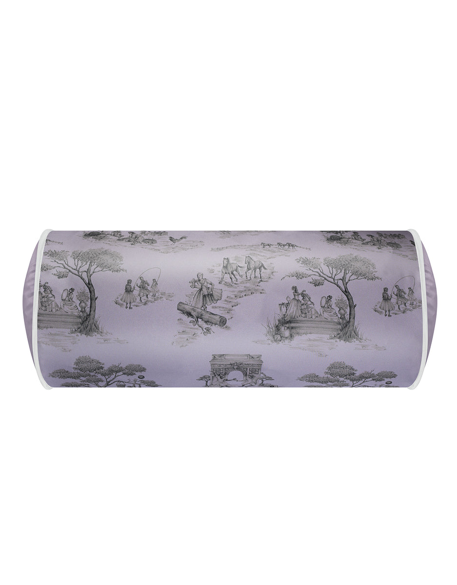 Toile De Jouy Lilac Silk Bolster Cushion Gingerlily
