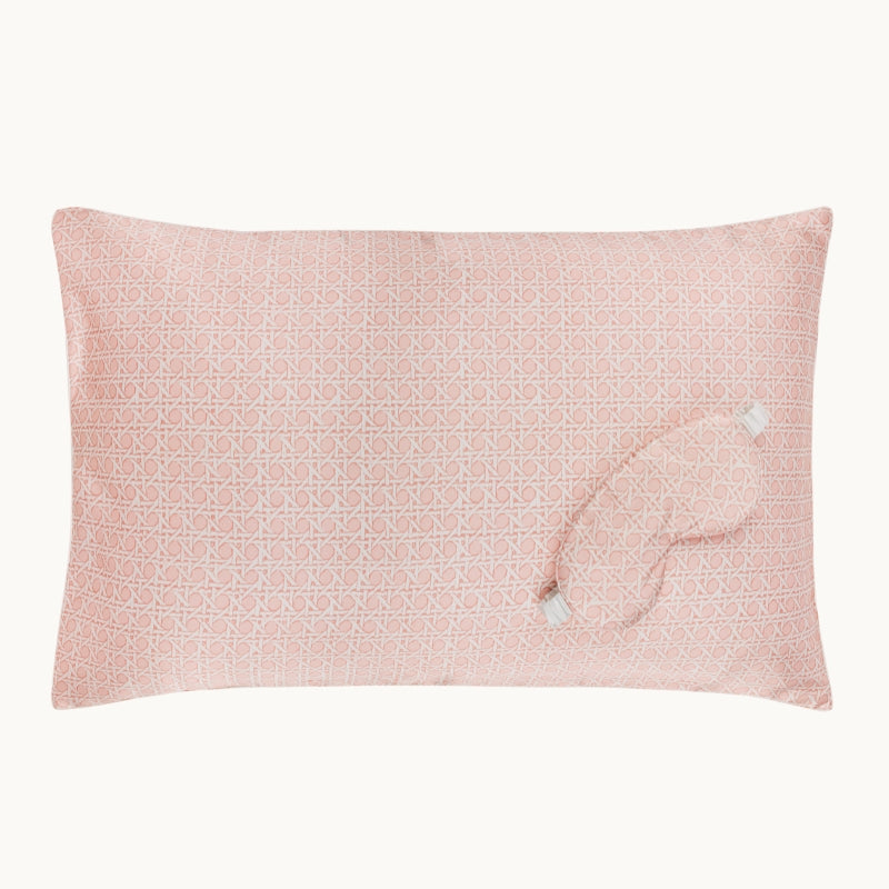 Silk Rattan Set, Piped Pillowcase & Eye Mask Pink