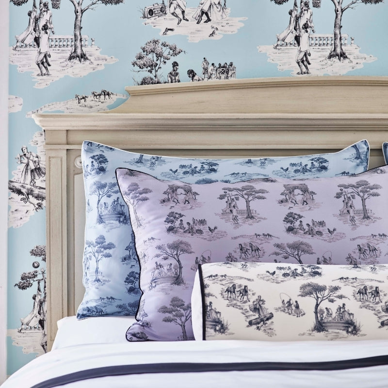 Harlem Toile Silk Bolster Cushion Covers Ivory - Clearance