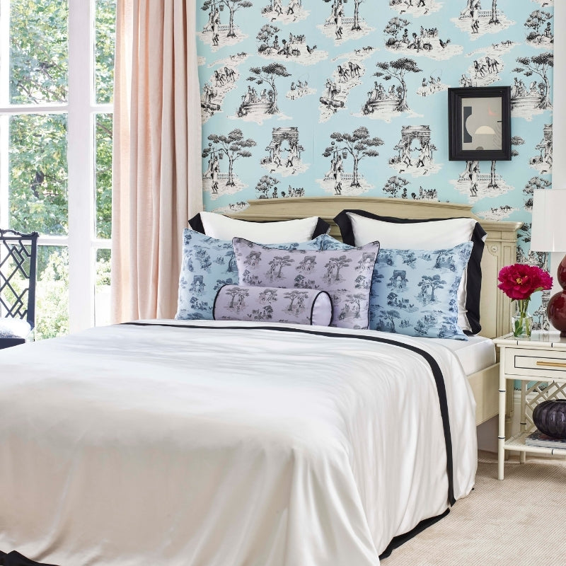 Harlem Toile Silk Pillowcase Blue