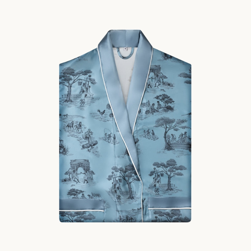 Harlem Toile Silk Robe Summerhill Blue