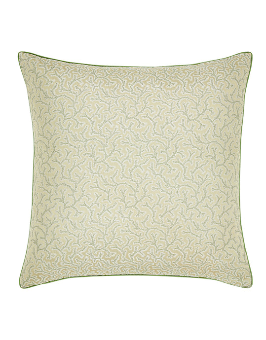 green coral fern square cushion with piped finish