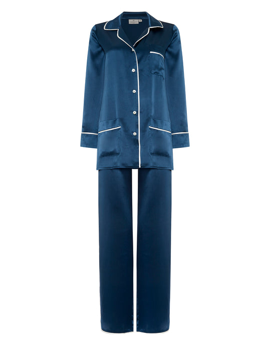 Women's silk pyjamas in navy