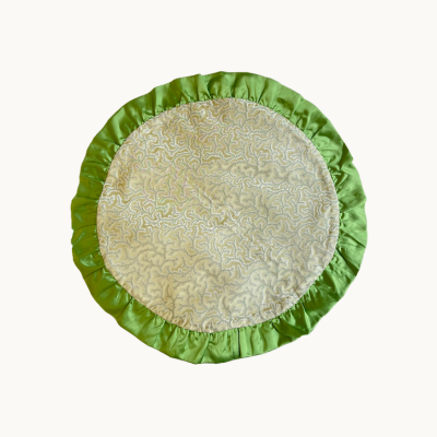 Coral Fern Silk Round Cushion Cover with Green Frill - Clearance