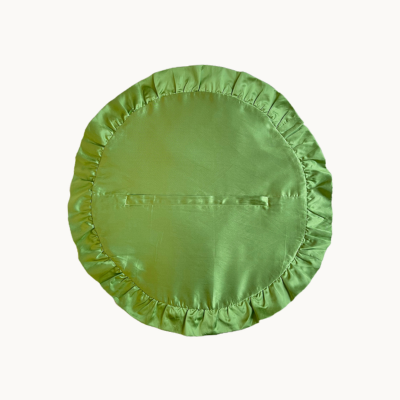 Coral Fern Silk Round Cushion Cover with Green Frill - Clearance