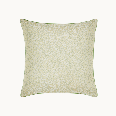 Coral Fern Silk Square Piped Cushion Green - Clearnace