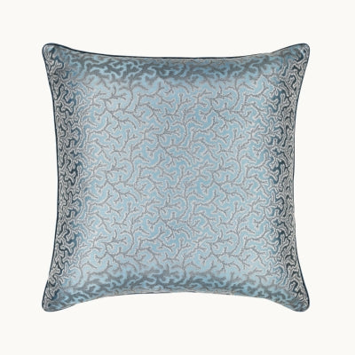 Coral Fern Silk Square Piped Cushion Blue