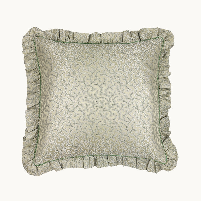 Coral Fern Silk Cushion Square Green