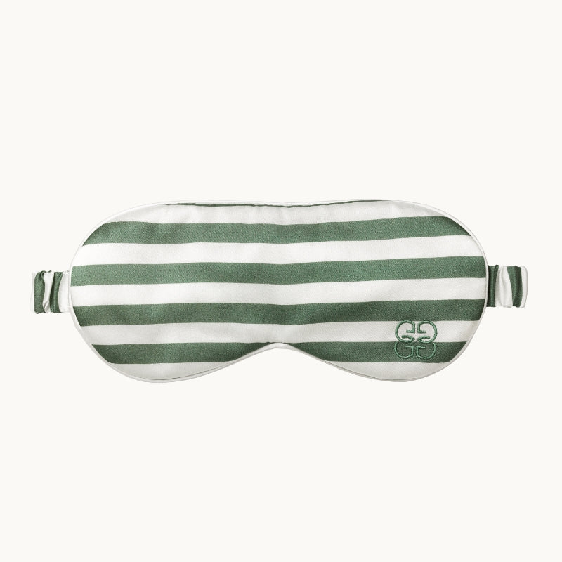 Striped Silk Eye Mask Green & White