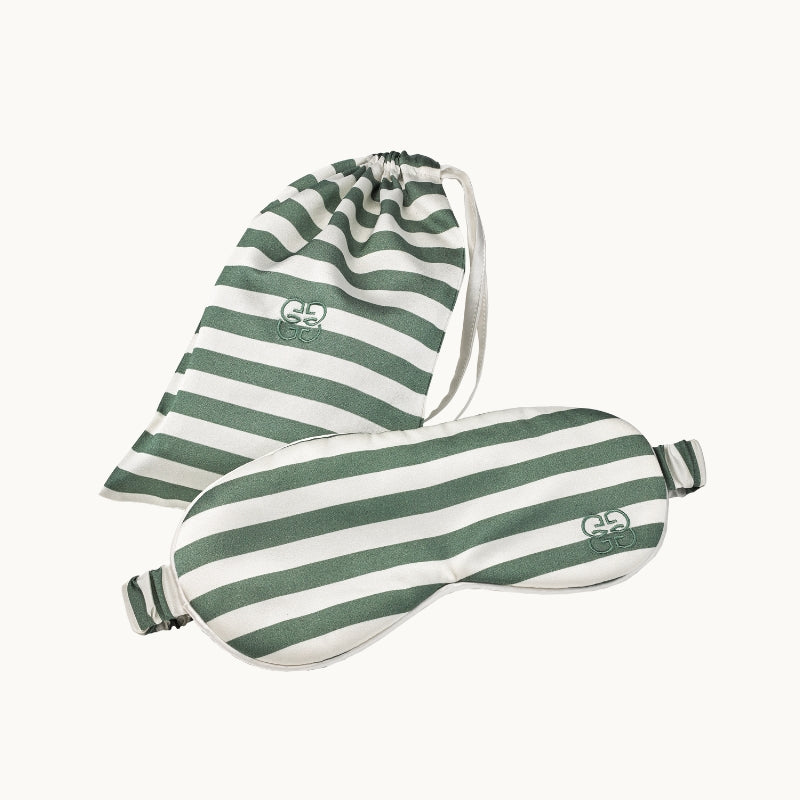 Striped Silk Eye Mask Green & White