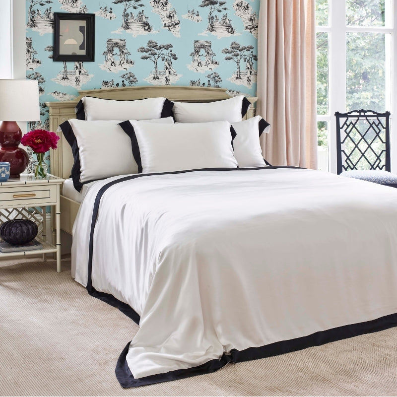 Ivory & Black Silk Pillowcase