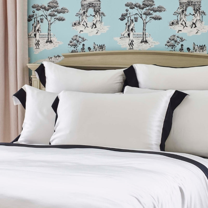 Ivory & Black Silk Pillowcase