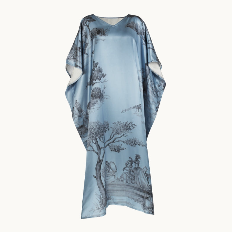 Harlem Toile Silk Kaftan Summerhill Blue