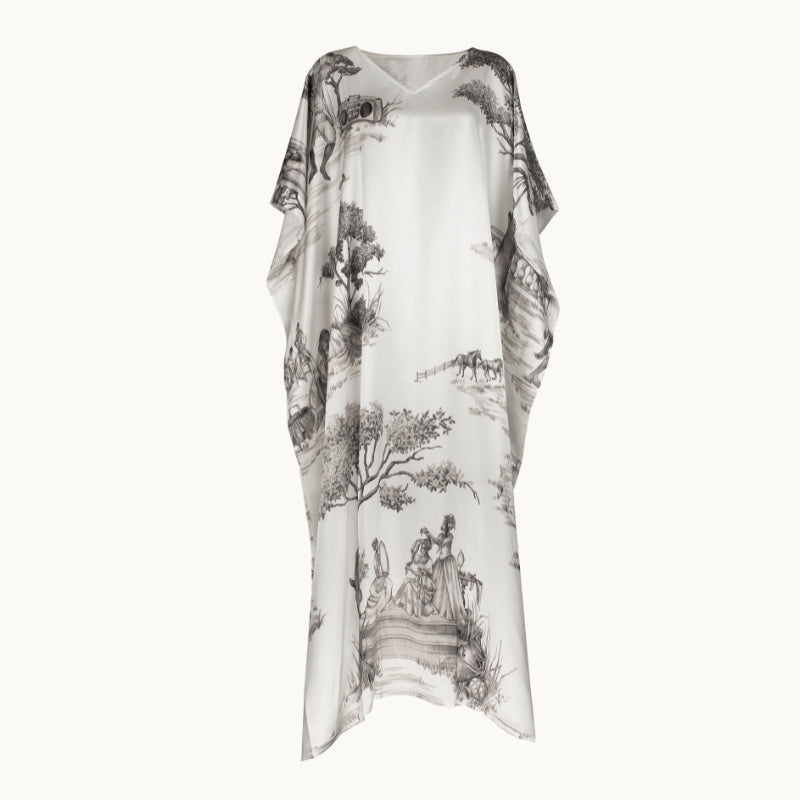 Harlem Toile Silk Kaftan Ivory