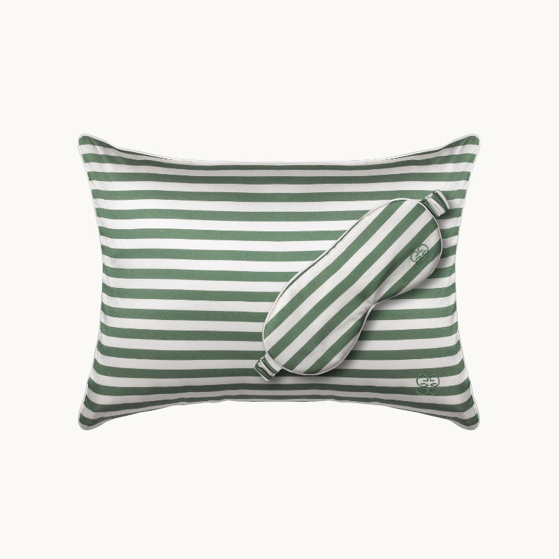 Striped Travel Pillow Green & White