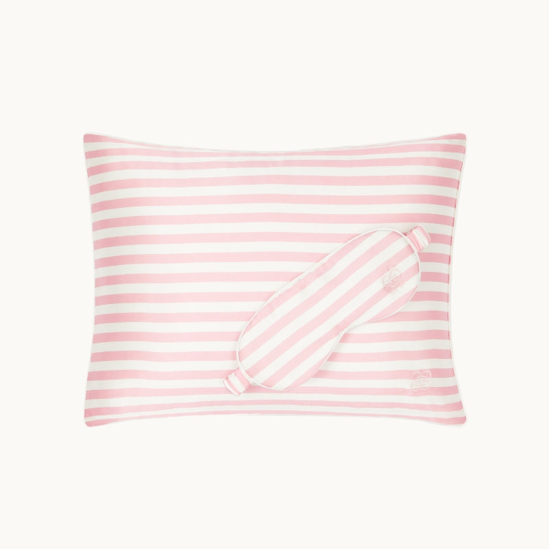 Striped Silk Travel Pillow Pink & Ivory