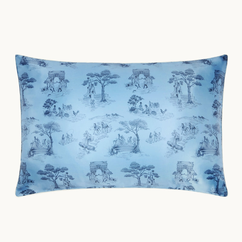 Harlem Toile Silk Pillowcase Blue