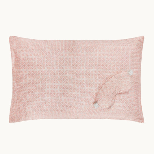 Silk Rattan Set, Piped Pillowcase & Eye Mask Pink