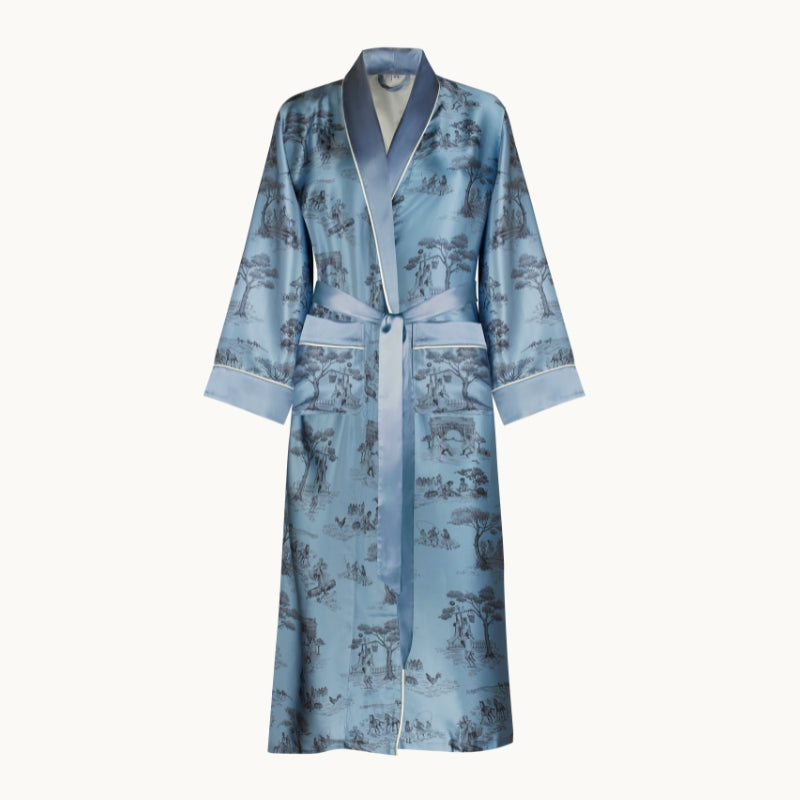 Harlem Toile Silk Robe Summerhill Blue