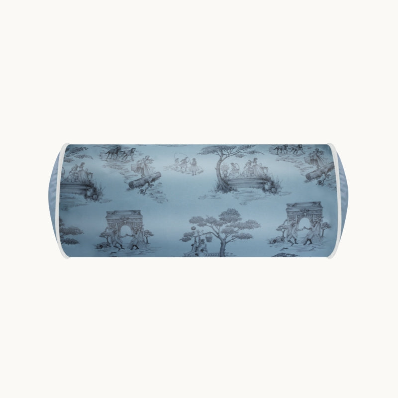 Harlem Toile Silk Bolster Cushion Blue