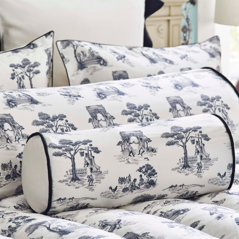 Harlem Toile Silk Bolster Cushion Ivory