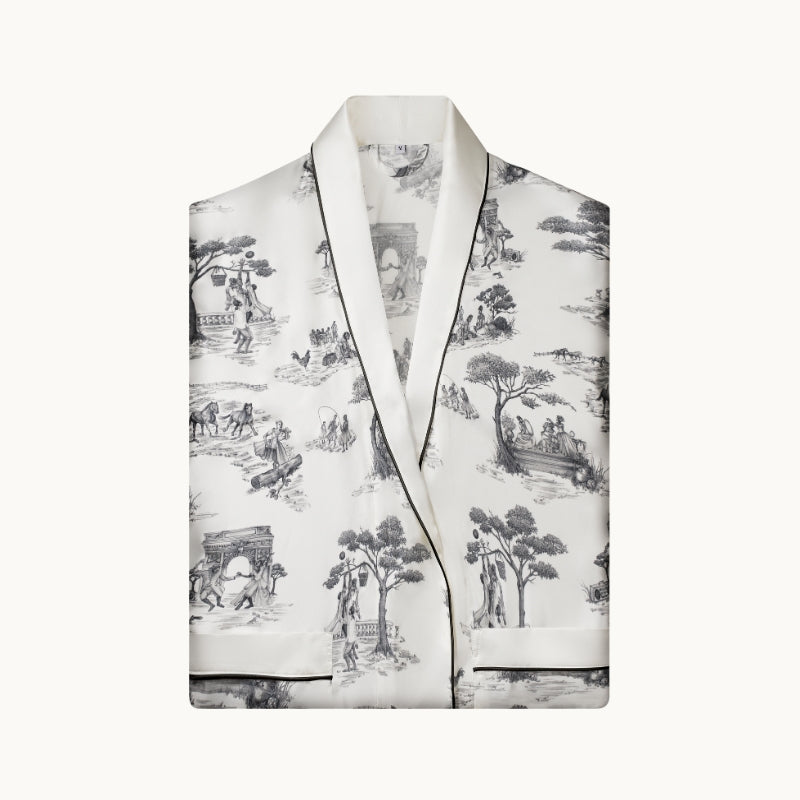 Harlem Toile Silk Robe Ivory