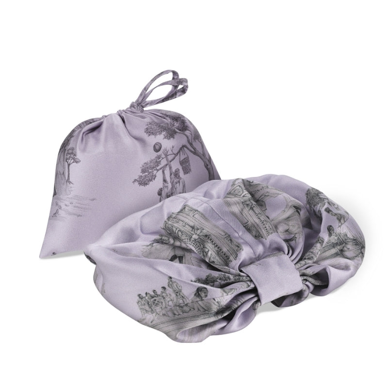 Harlem Toile Silk Hair Wrap Lilac