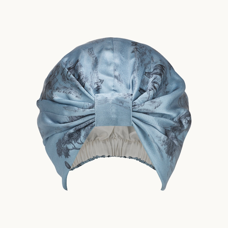 Harlem Toile Silk Hair Wrap Summerhill Blue