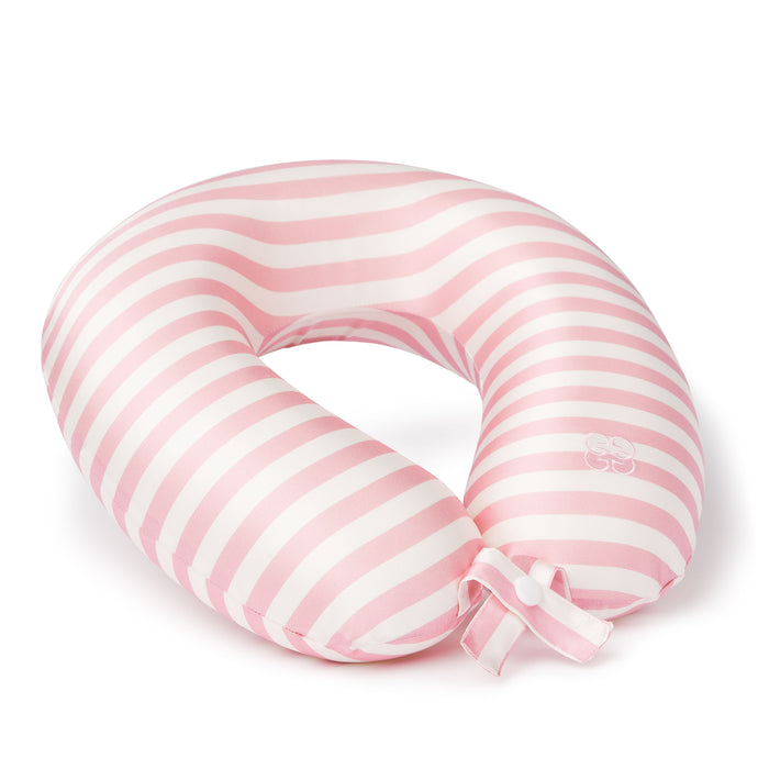 Silk Travel Neck Pillow in Pink and Ivory Stripes