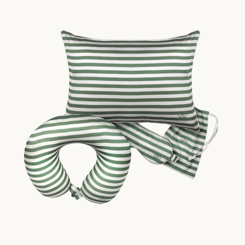 Striped Neck Pillow Green & White