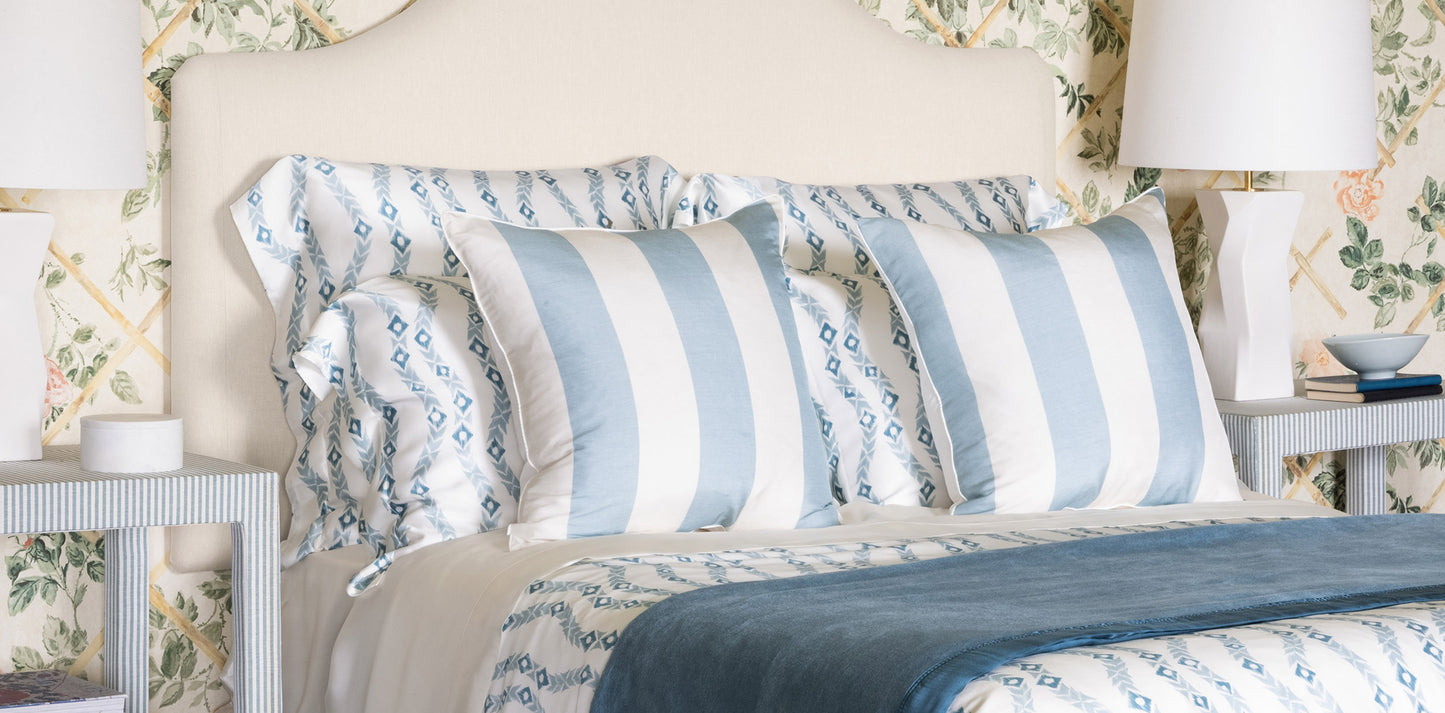 Cary Silk Square Cushion with Blue Piped Finish