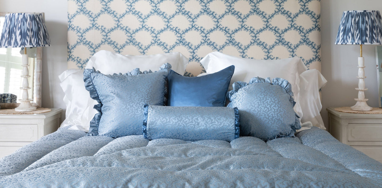 Blue mulberry silk square cushion