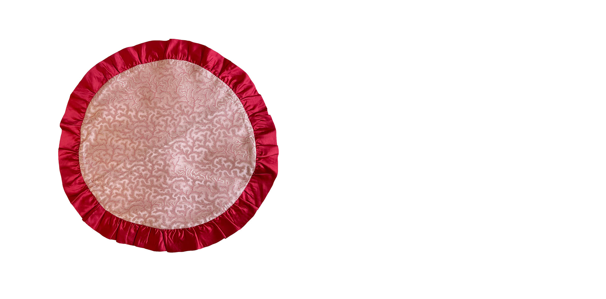 Coral Fern Silk Round Cushion Cover with Pink Frill - Clearance Sale