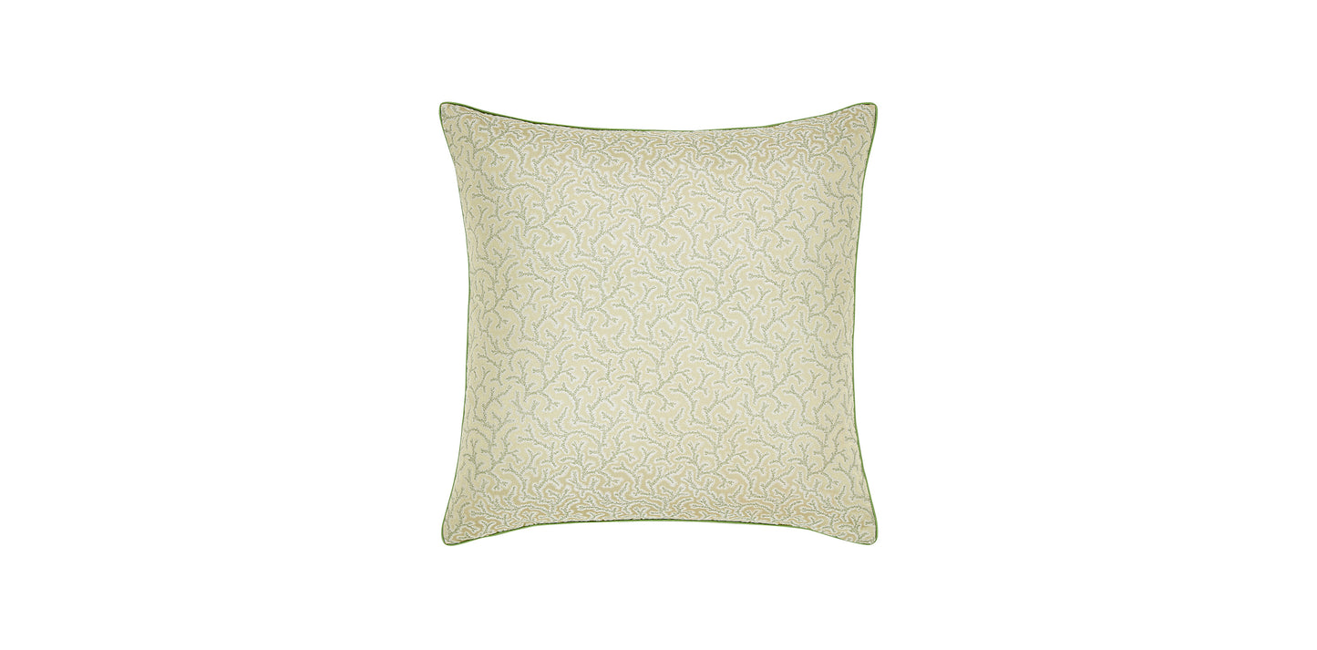 Green Coral Fern Silk Square Cushion with Piped Finish