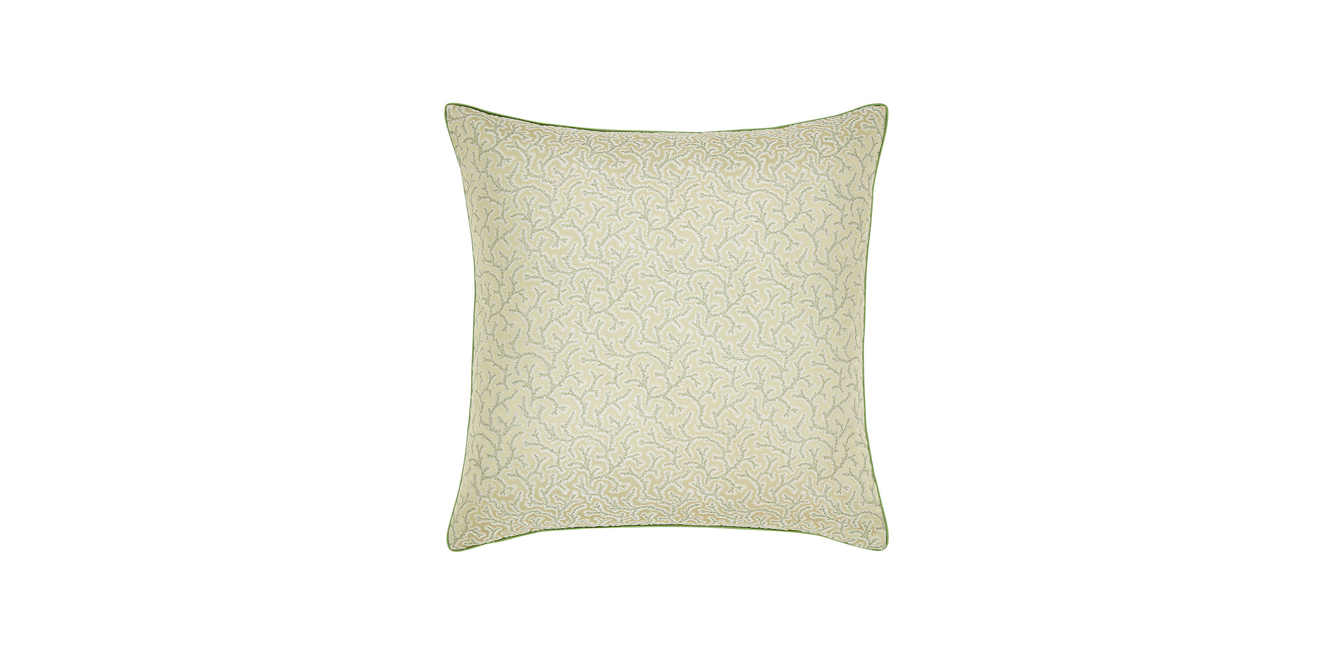 Green Coral Fern Silk Square Cushion with Piped Finish