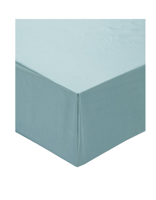 Teal silk fitted sheet on bedding