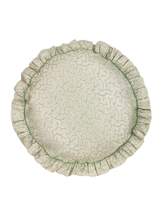 Coral Fern Green Round Silk Cushion
