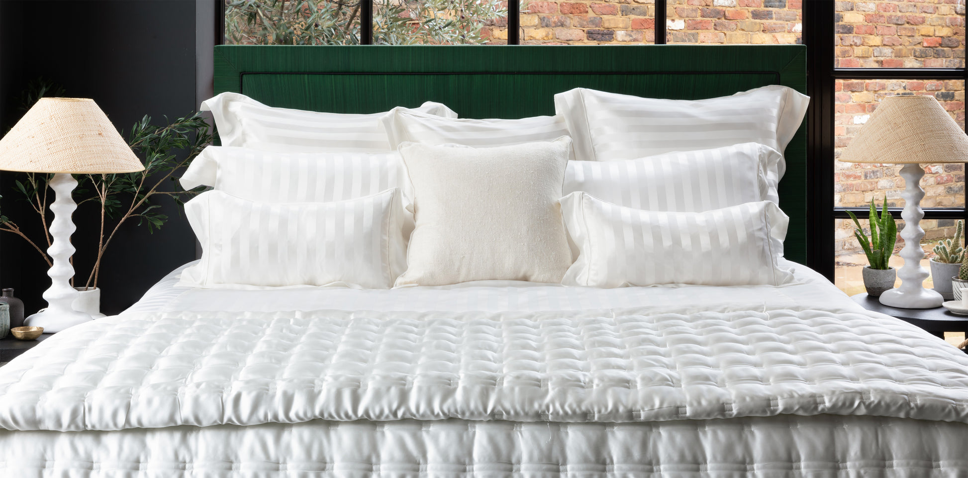 Striped silk pillowcase in ivory