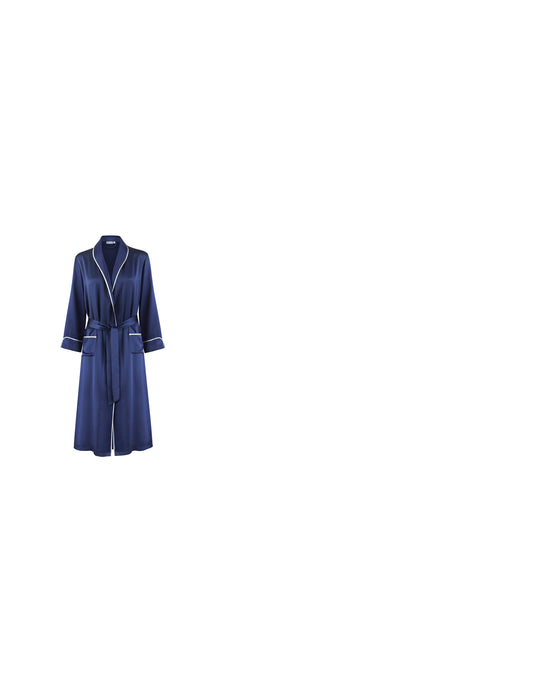 Women's navy silk robe from Gingerlily Basics