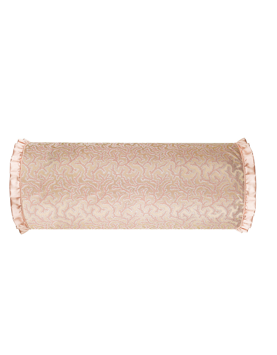 Coral Fern Pink Bolster Cushion Cover Luxury Silk Cushion Cover