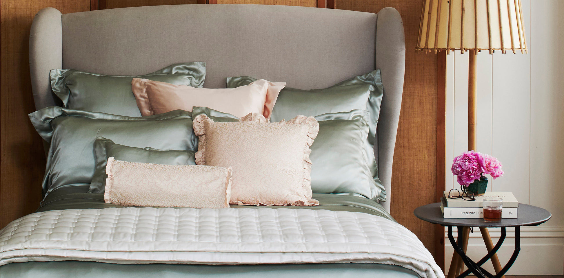 Coral Fern Silk Square Cushion with Pink Piped Finish