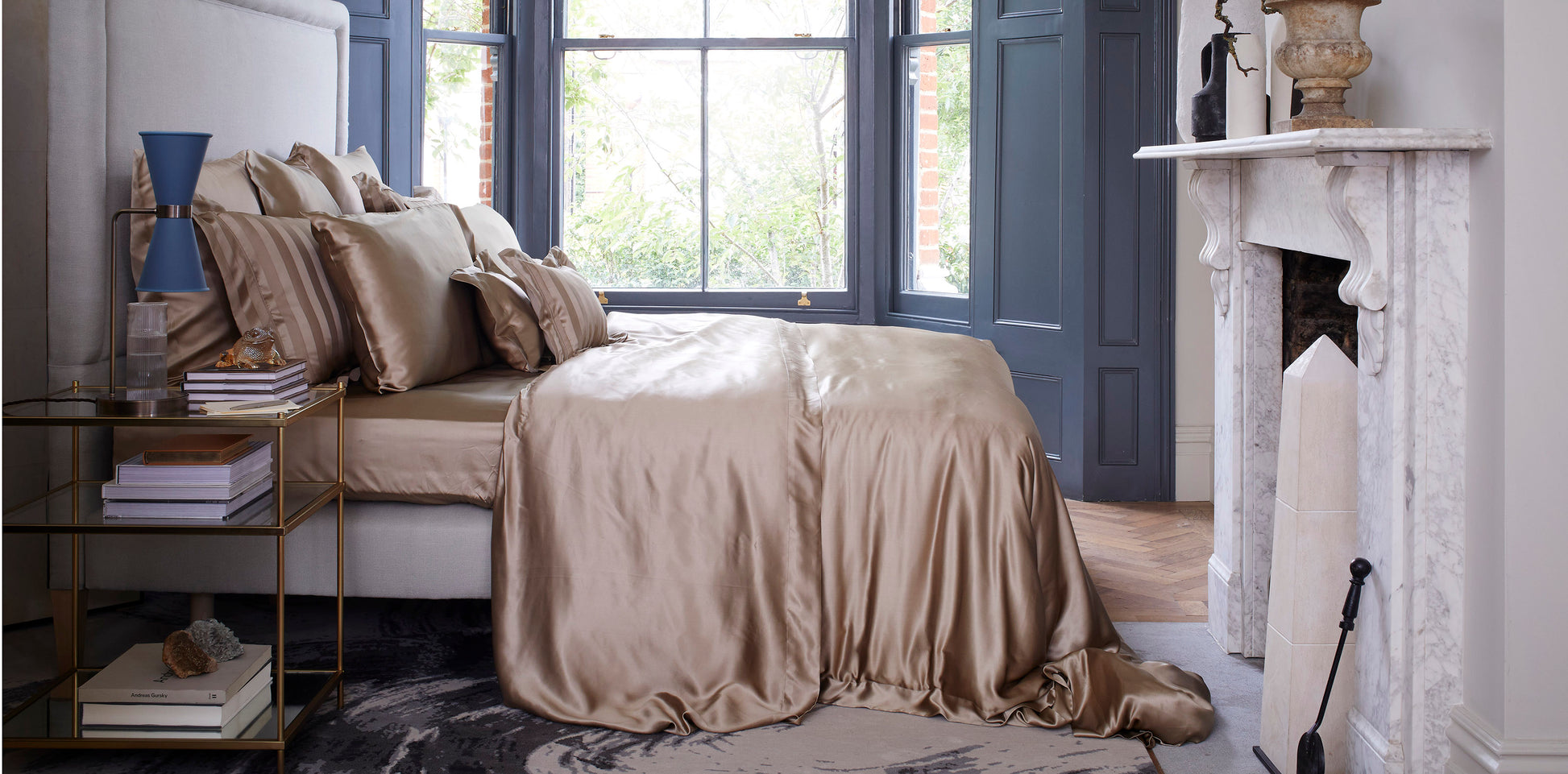 Duvet cover made from sand-colored silk fabric